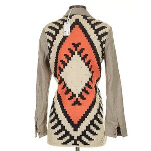 SF The Label Corduroy Aztec Knit Back Shacket in Khaki and Orange